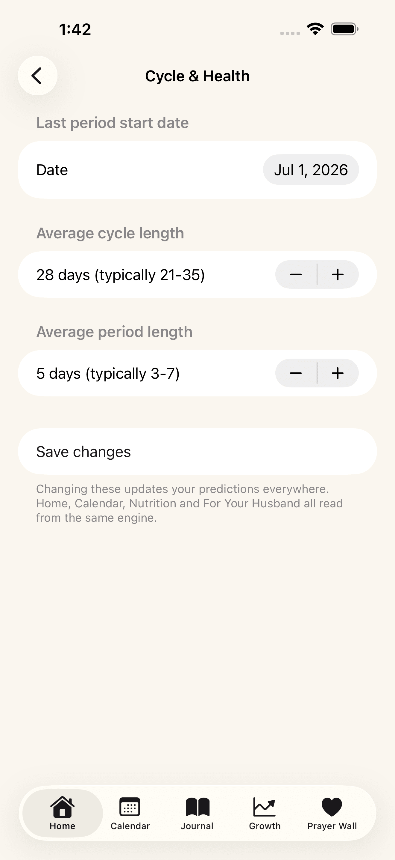Logging flow, symptoms and mood for the day